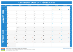 Calendrier scolaire pour Janvier et Février 2022 paysage 1