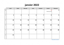 Calendrier janvier 2022 modele 03