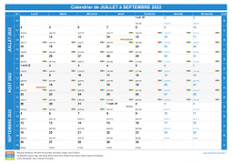 Calendrier scolaire pour Juillet à Septembre 2022 paysage 1