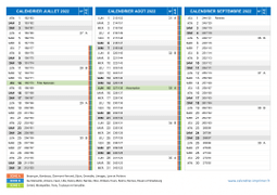 Calendrier scolaire pour Juillet à Septembre 2022 paysage 2