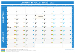 Calendrier scolaire pour Juillet et Août 2022 paysage 1
