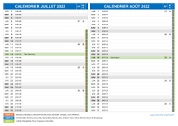 Calendrier scolaire pour Juillet et Août 2022 paysage 2