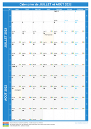 Calendrier scolaire pour Juillet et Août 2022 portrait 1