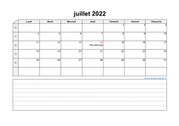 Calendrier juillet 2022 modele 07