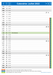 Calendrier juillet 2022 portrait avec vacances, jours fériés et numéros de semaine