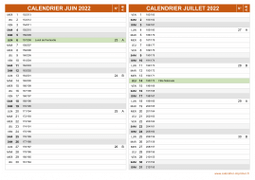 Calendrier pour les mois de Juin et Juillet 2022 paysage 2
