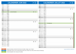 Calendrier scolaire pour Juin et Juillet 2022 paysage 2