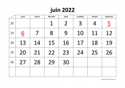 calendrier juin 2022