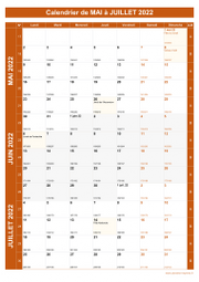 Calendrier pour les mois de Mai à Juillet 2022 portrait 1
