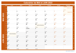 Calendrier pour les mois de Mai et Juin 2022 paysage 1