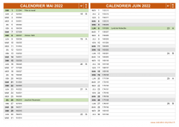 Calendrier pour les mois de Mai et Juin 2022 paysage 2