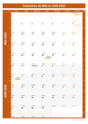 Calendrier pour les mois de Mai et Juin 2022 portrait 1