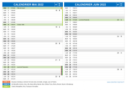Calendrier scolaire pour Mai et Juin 2022 paysage 2
