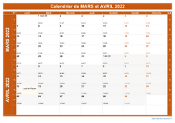 Calendrier pour les mois de Mars et Avril 2022 paysage 1