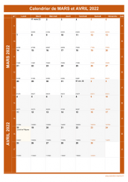Calendrier pour les mois de Mars et Avril 2022 portrait 1