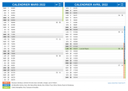 Calendrier scolaire pour Mars et Avril 2022 paysage 2