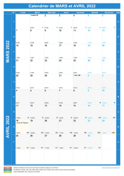 Calendrier scolaire pour Mars et Avril 2022 portrait 1