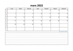 Calendrier mars 2022 modele 07