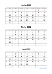 Calendrier 2022 par trimestre