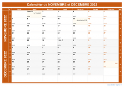 Calendrier pour les mois de Novembre et Décembre 2022 paysage 1
