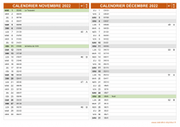 Calendrier pour les mois de Novembre et Décembre 2022 paysage 2