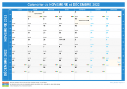 Calendrier scolaire pour Novembre et Décembre 2022 paysage 1