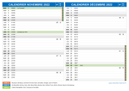 Calendrier scolaire pour Novembre et Décembre 2022 paysage 2
