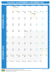 Calendrier scolaire pour Novembre et Décembre 2022 portrait 1