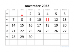 calendrier novembre 2022