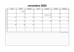 Calendrier novembre 2022 modele 07