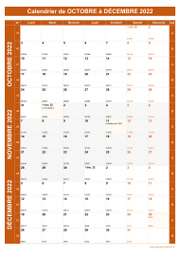 Calendrier pour les mois de Octobre à Décembre 2022 portrait 1