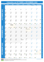 Calendrier scolaire pour Octobre à Décembre 2022 portrait 1