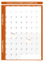 Calendrier pour les mois de Octobre et Novembre 2022 portrait 1