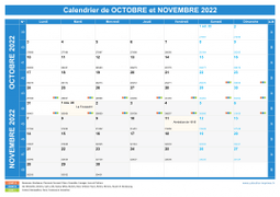Calendrier scolaire pour Octobre et Novembre 2022 paysage 1
