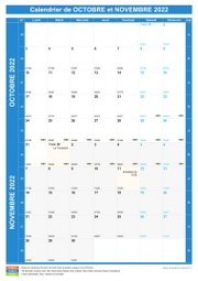 Calendrier scolaire pour Octobre et Novembre 2022 portrait 1