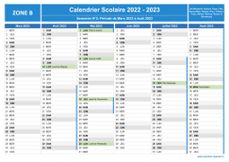 Calendrier scolaire 2022-2023 avec jours fériés - Zone B à imprimer - 2nd semestre