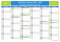 Calendrier scolaire 2022-2023 avec jours fériés de la Zone C à imprimer - 2nd semestre