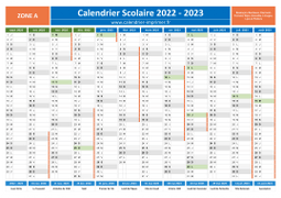 Calendrier scolaire 2022-2023 avec jours fériés - Zone A à imprimer