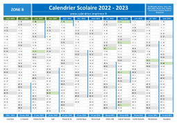Calendrier scolaire 2022-2023 avec jours fériés - Zone B à imprimer