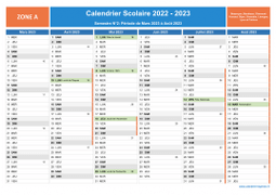 Calendrier scolaire 2022-2023 avec jours fériés et numéros de semaine - Zone A - 2nd semestre