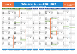 Calendrier scolaire 2022-2023 avec jours fériés et numéros de semaine - Zone A
