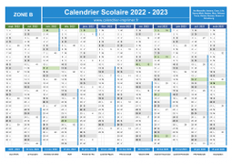 Calendrier scolaire 2022-2023 avec jours fériés et numéros de semaine - Zone B