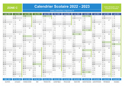 Calendrier scolaire 2022-2023 avec jours fériés et numéros de semaine - Zone C