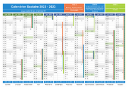 Calendrier scolaire 2022-2023 avec jours fériés et numéros de semaine - Zones A-B-C