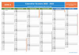 Calendrier scolaire 2022-2023 de la Zone A à imprimer - 1er et 2nd semestre