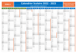 Calendrier scolaire 2022-2023 - Zone A à télécharger gratuit et imprimer