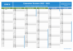 Calendrier scolaire 2022-2023 de la Zone B à imprimer - 1er et 2nd semestre