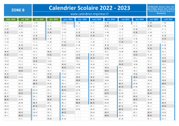 Calendrier scolaire 2022-2023 - Zone B à télécharger gratuit et imprimer