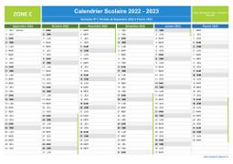 Calendrier scolaire 2022-2023 de la Zone C à imprimer - 1er semestre