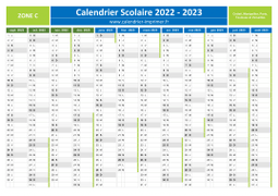 Calendrier scolaire 2022-2023 de la Zone C à télécharger gratuit et imprimer
